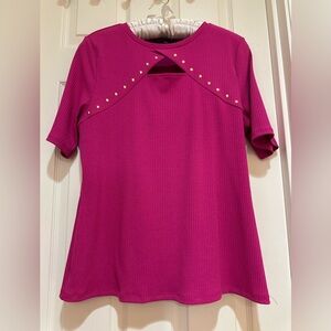 INC International Concepts Fuchsia Studded Short Sleeve Top